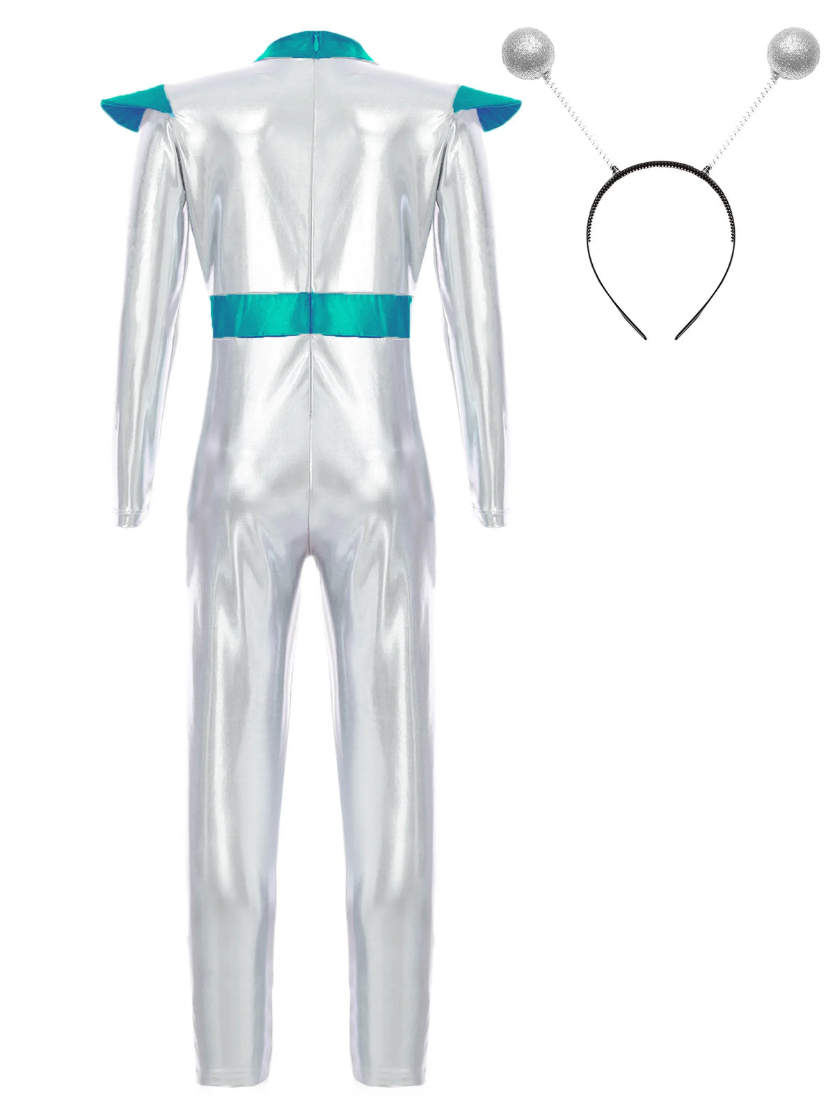Girls Boys Alien Costume Shiny Metallic Full Body Suit Space Astronaut Robot Halloween Dress Up