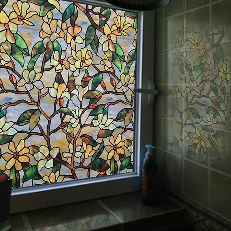 Magnolia Stained Glass Window Film Peel and Stick Decals