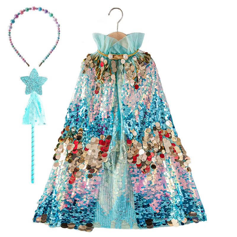 Shiny Rainbow Sequin Cloak Halloween Children's Dress Up Cape