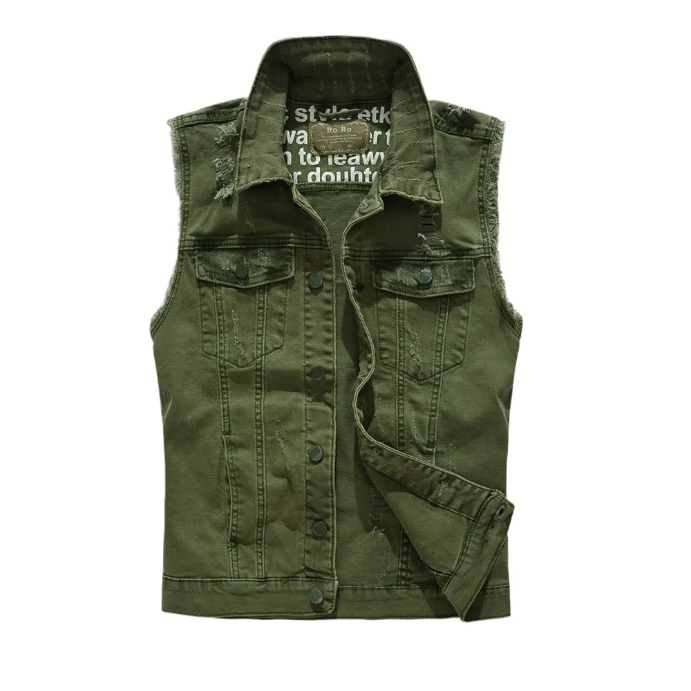 Woodsman Ripped Denim Vests Jackets