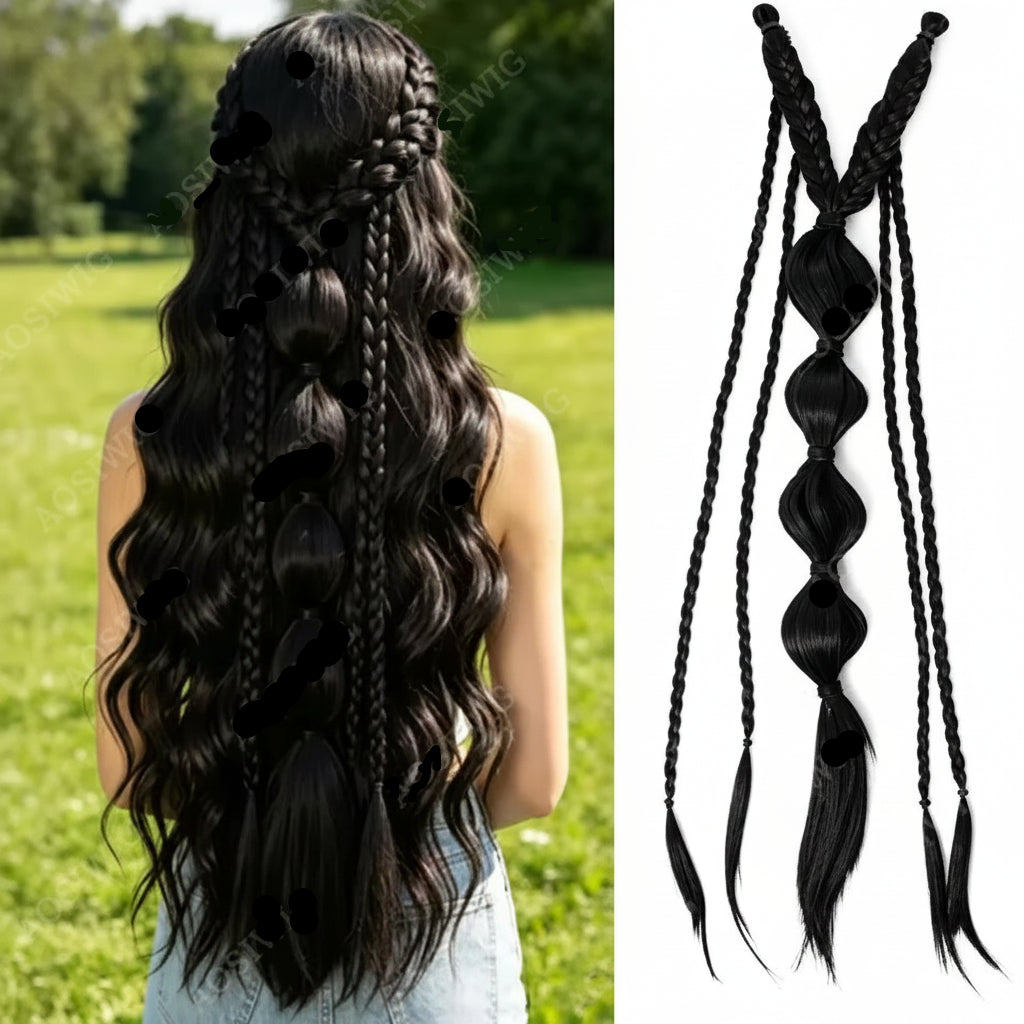 Medieval Maiden Hair Braids Clip in Hair Extensions 24 Inches Synthetic Wig Hairpieces