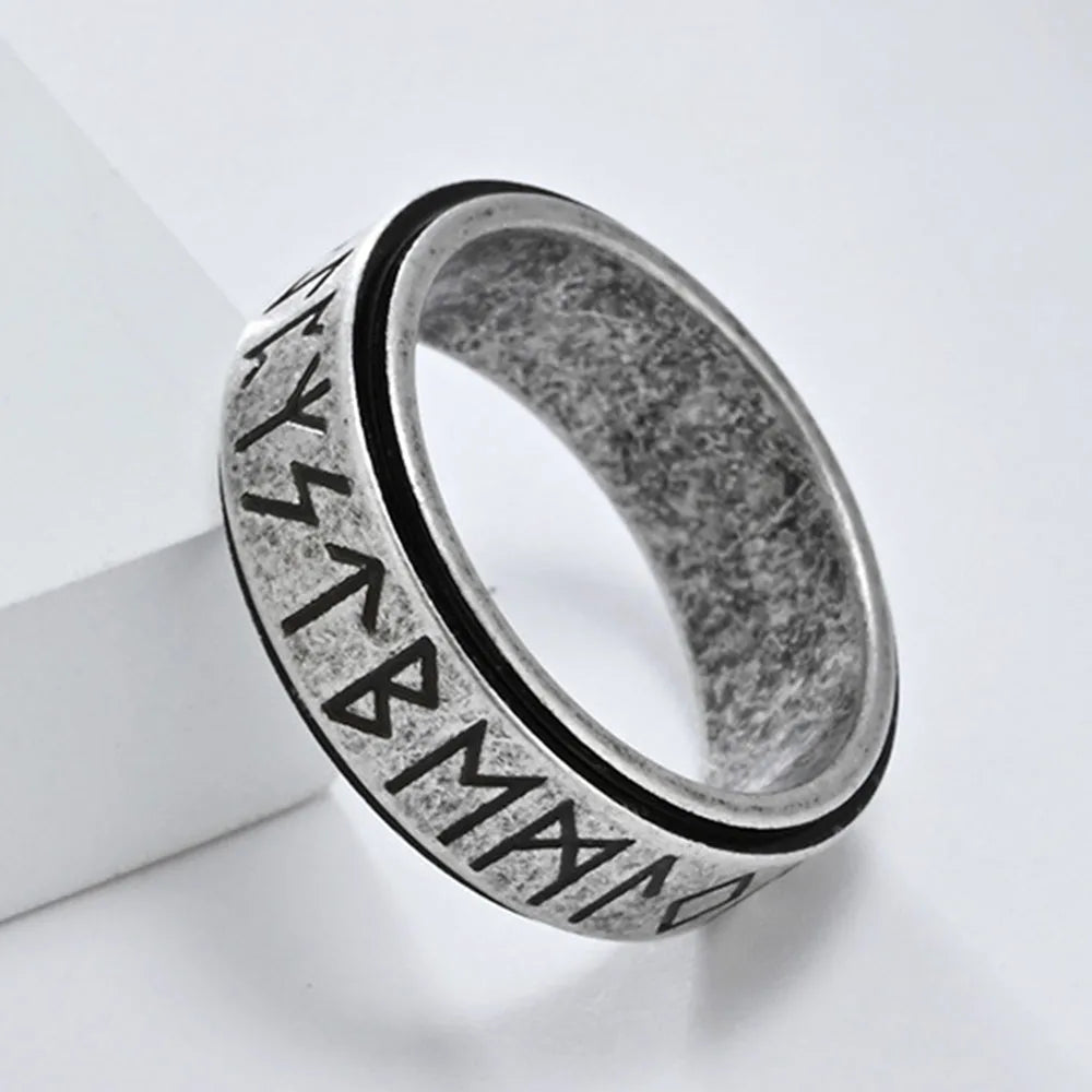 Nordic Viking Runes Spinning Ring Titanium Steel Anxiety Jewellery