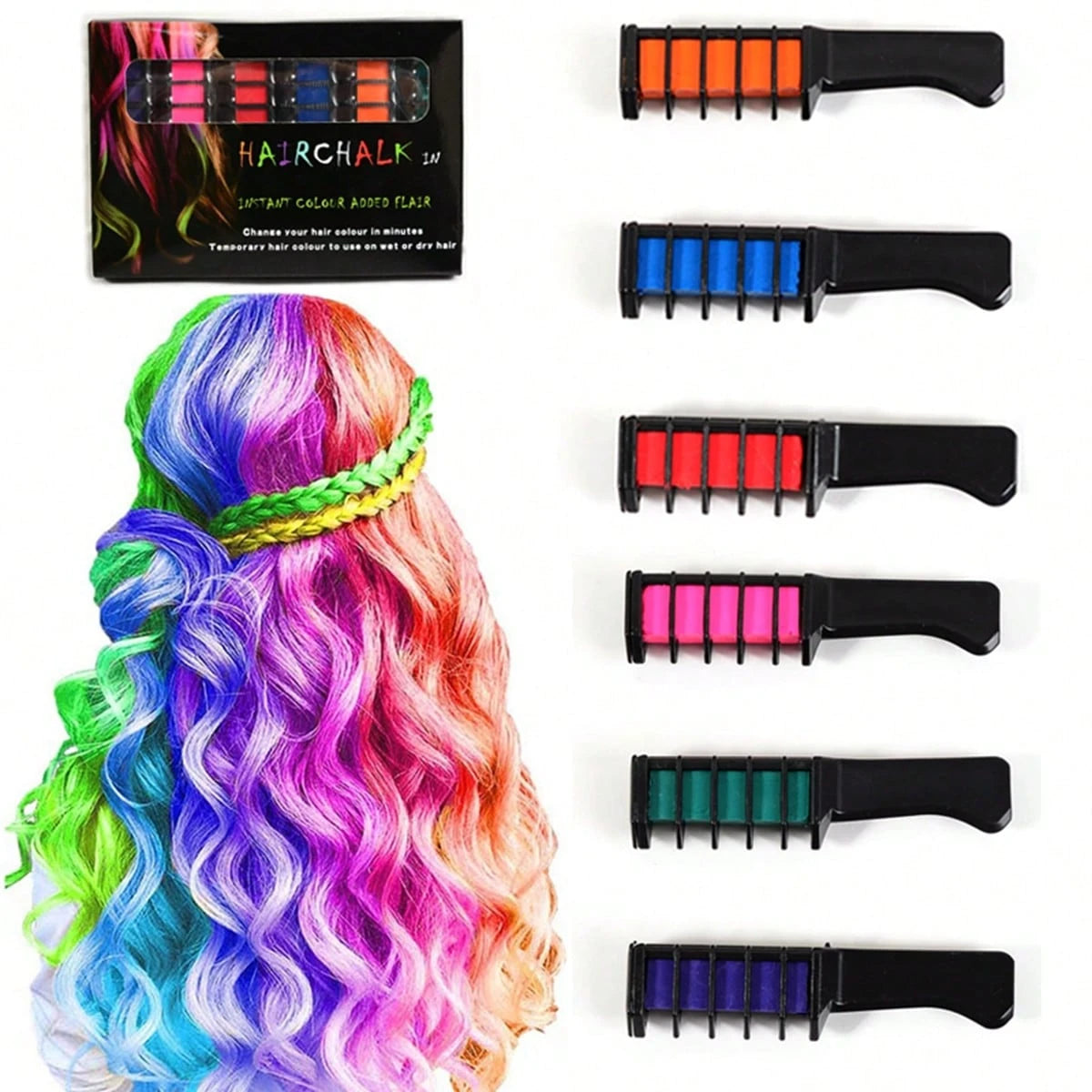 Sets of 6 Hair Chalk Combs Temporary Hair Colour Washable Hair Dye