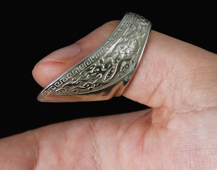 Engraved Archery Thumb Ring Tibetan Silver Banzhi Archery Gear