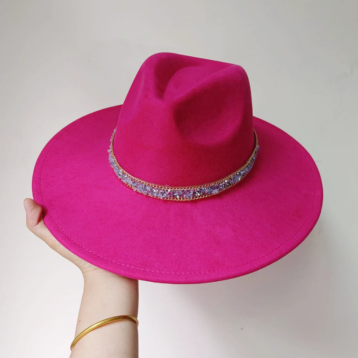 Faux Suede 10cm Wide Brim Fedora Hats