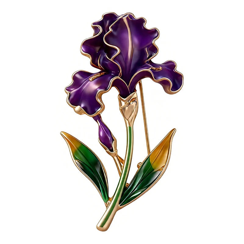 November Birthday Flower Brooch Enamel Iris