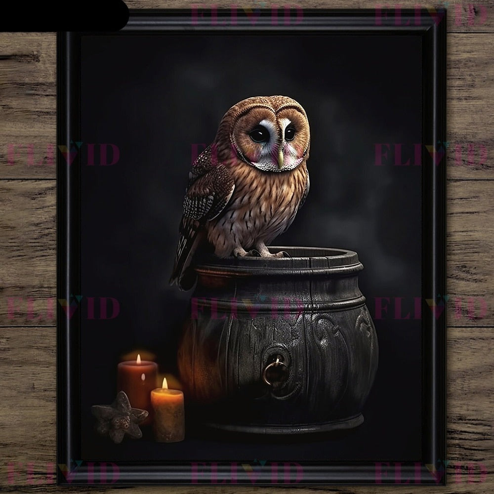 Black Raven And Magical Owl Gothic Wall Art Canvas Poster Prints Home Decor