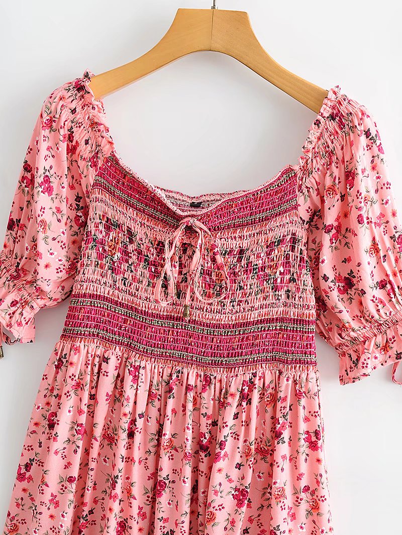 Anahita Bohemian Floral Shirred Dress