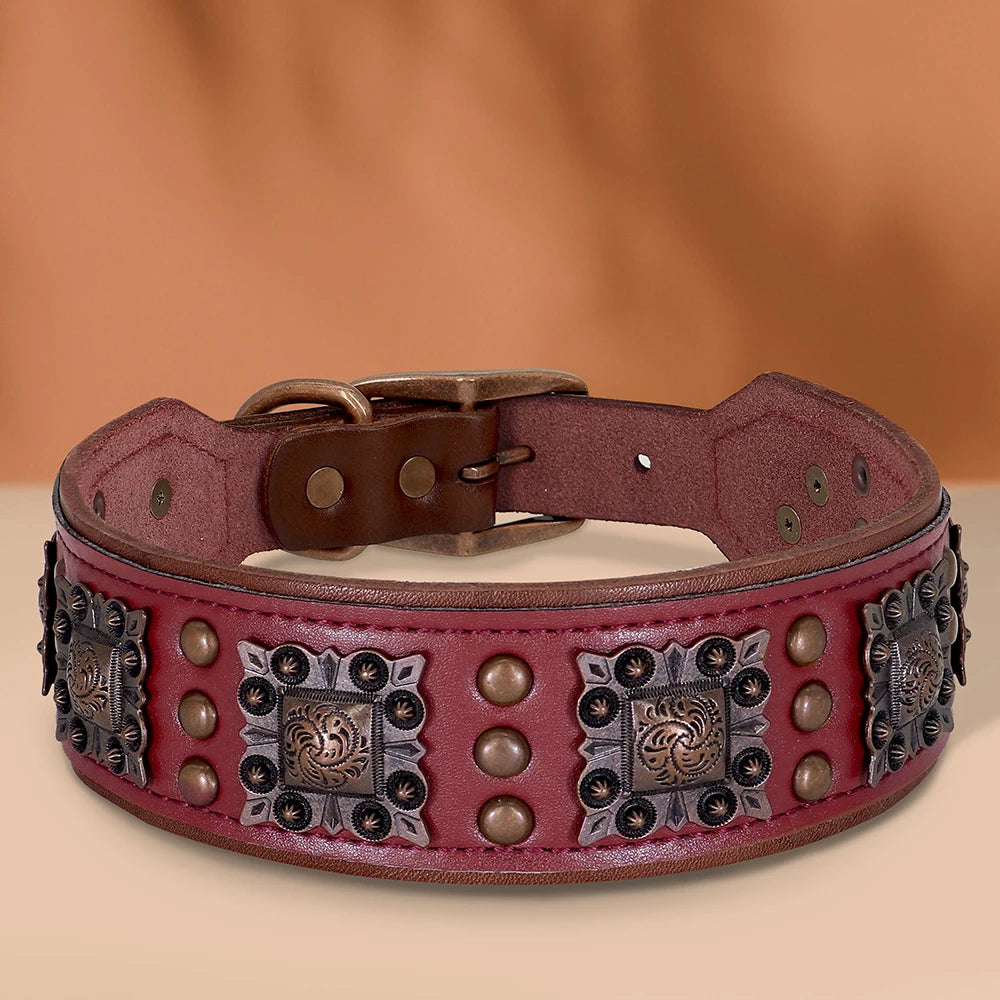 Genuine Leather Dog Collar 2inch Wide Rivet Spikes Collars for Medium Large Dogs Medieval Cosplay