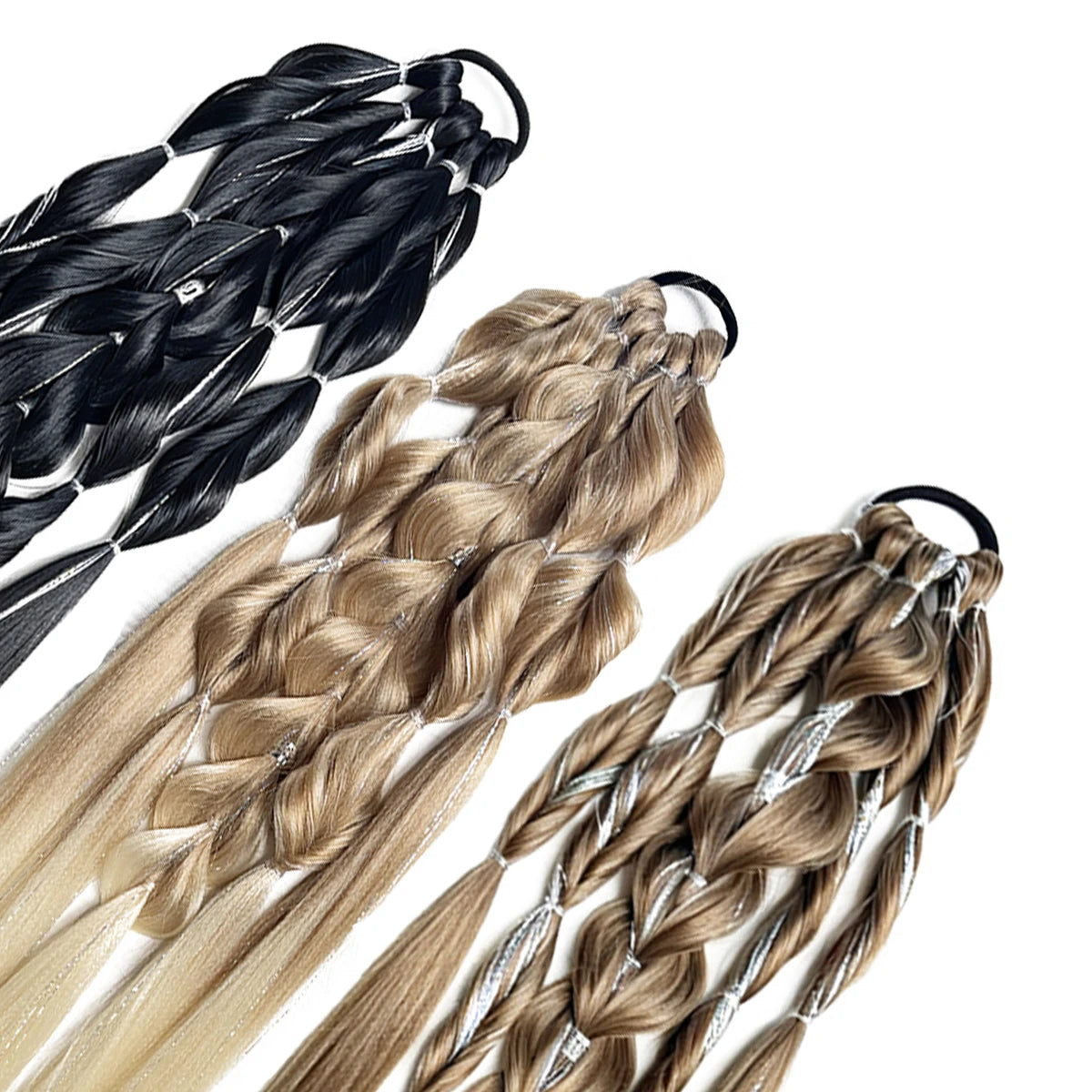 Synthetic 24-inch Bubble Lantern Braided Ponytail Hair Extension with Silver Glitter Wire
