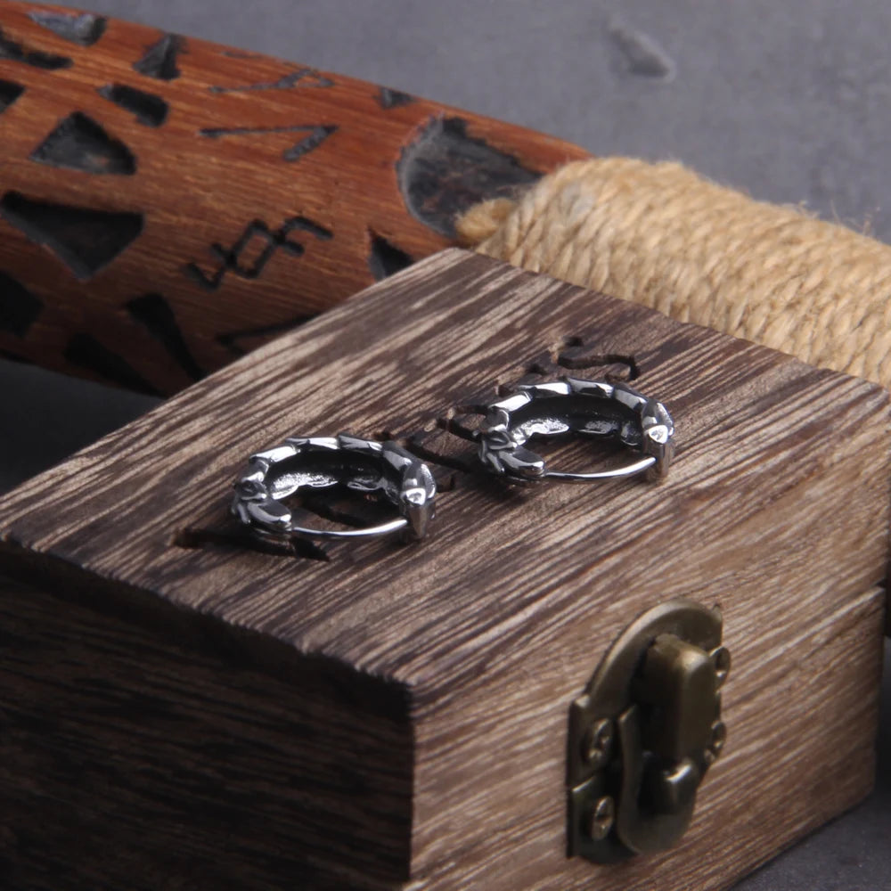 Dragon Scale Hypoallergenic Earrings for Men with Wooden Box