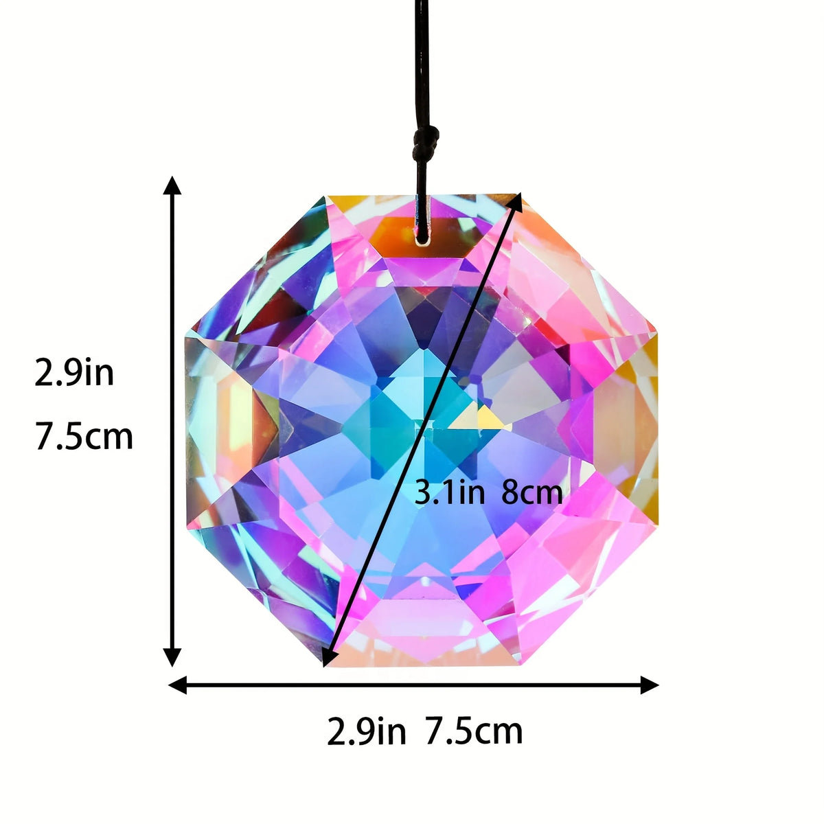 Large Crystal Octagonal Sun Catcher Rainbow Prism 7.5cm