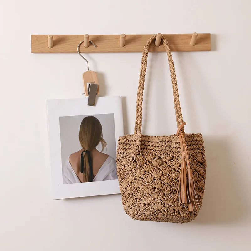 Straw Tassel Shoulder Bags Vacation Beach Bags Boho Travel Tote