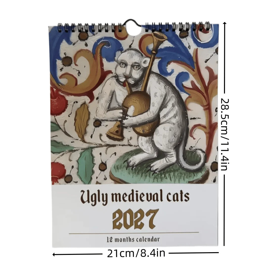 2027 Ugly Medieval Cats Wall Calendar 12 Months