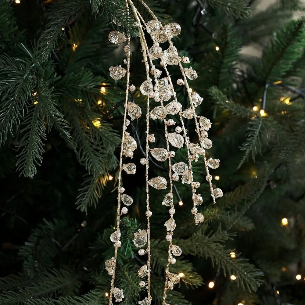 35-40cm Christmas Crystal Vine Pendants Glitter Beads String Handmade Xmas Tree Ornaments