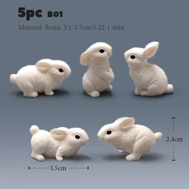 White Rabbits Resin Miniatures Easter Bunny Decoration Dollhouse Toys