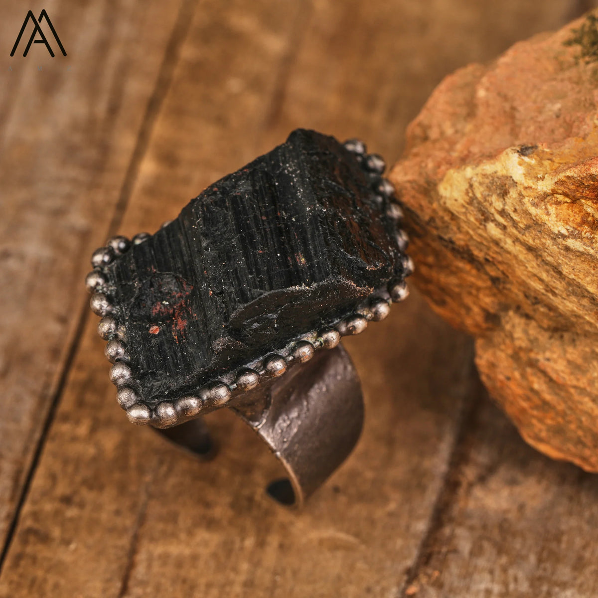 Raw Black Tourmaline Brutalist Copper Rings