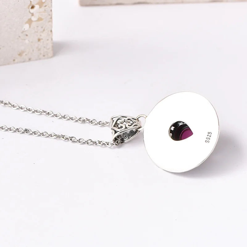 The Eye of the Wise S925 Sterling Silver Pendants Ancient Pattern Red Corundum