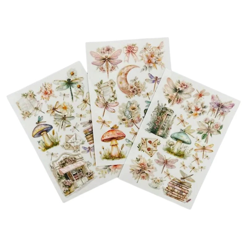 Dragonfly & Mushroom RUB ON Transfer Stickers for Scrapbooking Junk Journal DIY Craft
