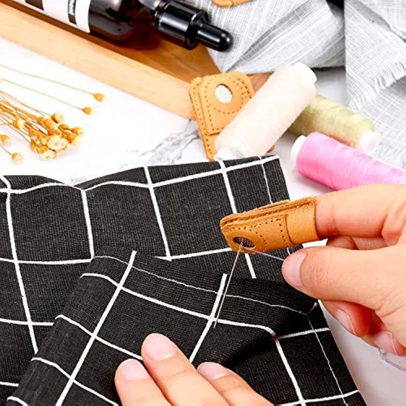 2Pcs Leather Thimble Soft Artificial Sheepskin Needlework Finger Cover Quilting Thimble Sleeve Handmade Sewing Tools