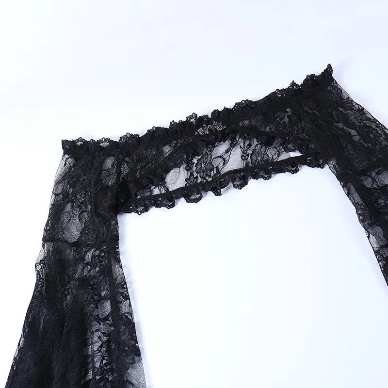 Dark Gothic Lace Long Flare Sleeve Overlay Shrug
