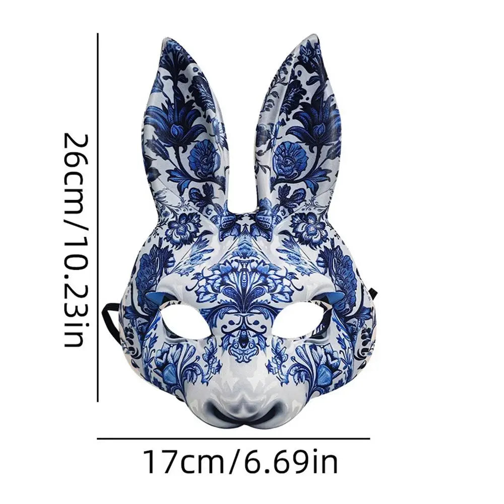 Blue Floral Porcelain Rabbit Masquerade Mask Costume Easter Decor