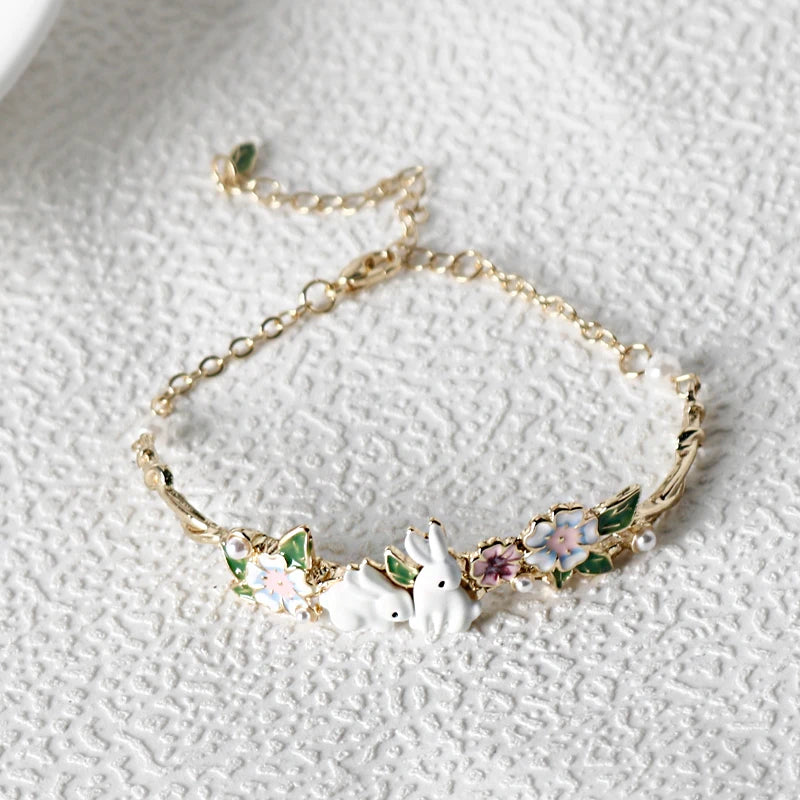 Bunny Rabbits Enamel Charm Bracelet