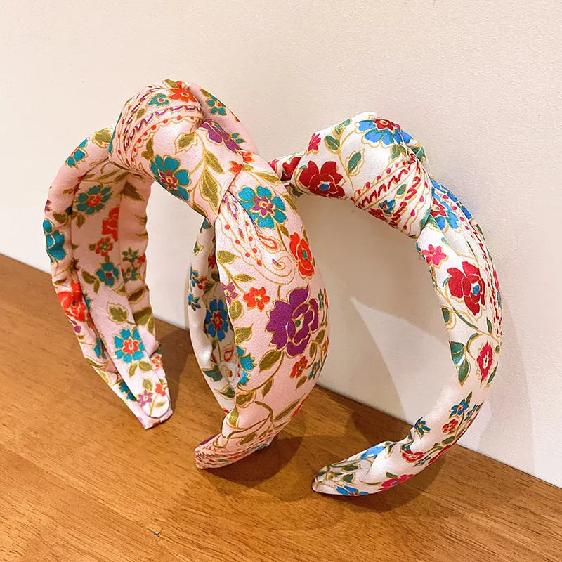 Bohemian Floral Satin Knot Headbands