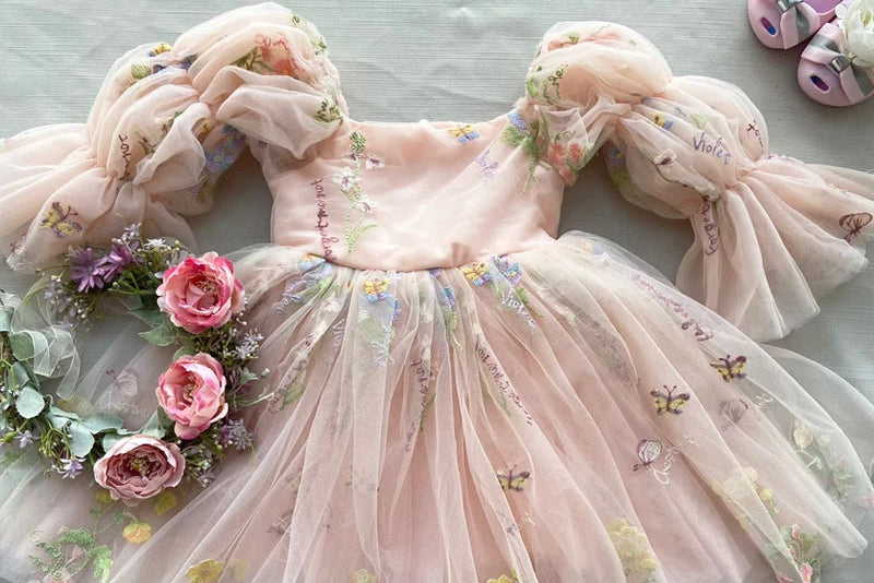 Fairy Faith's Baby Toddler Girls Birthday Dress Embroidered Butterfly Flower Girls Dress