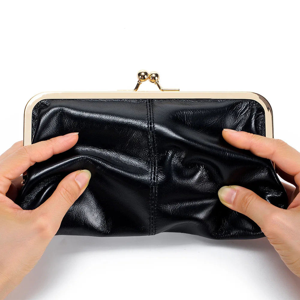Genuine Leather Long Clutch Wallet Clip Bags Coin Purse