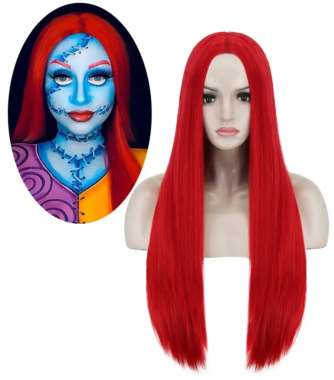 Red Sally Wig Costume The Nightmare Before Christmas Long Straight Red Synthetic Hair