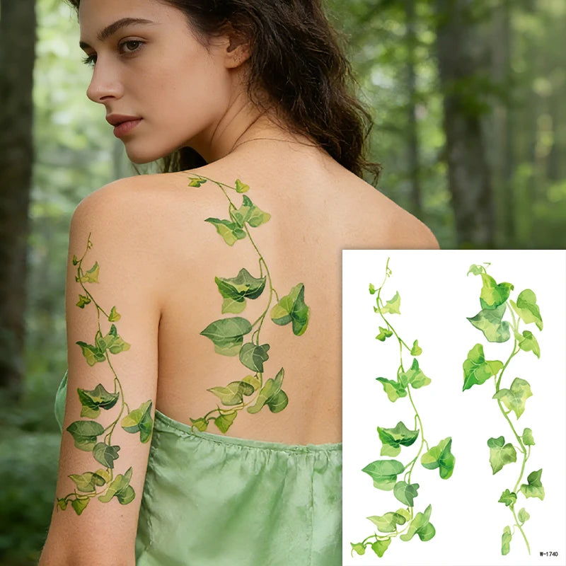 Forest Green Leaf Vine Temporary Tattoo Sticker Waterproof