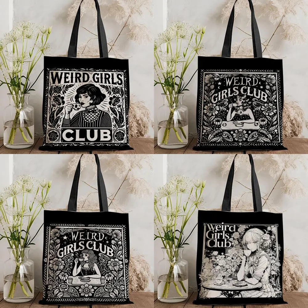 W-Weird G-Girls Club Storage Bags Double-Sided Print Canvas Tote Bag Large Capacity Shopping Bag