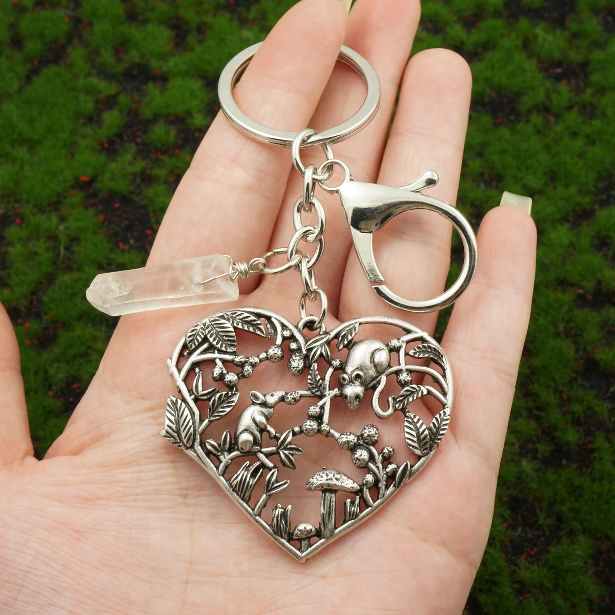Forest Love Heart Mushroom And Mouse Keyring