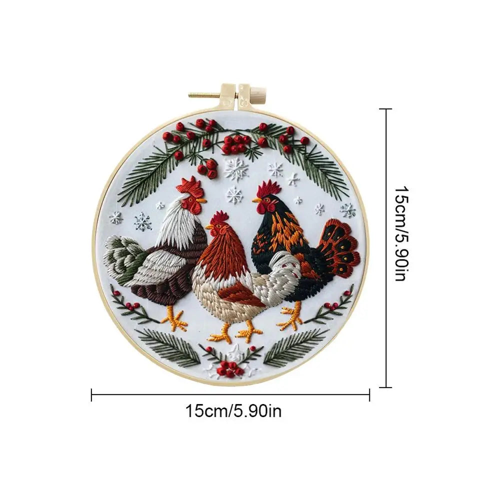Christmas Roosters DIY Embroidery Kit