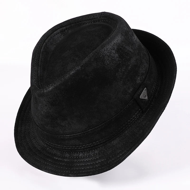 Genuine Leather Cowhide Short Brim Black/Brown Hat