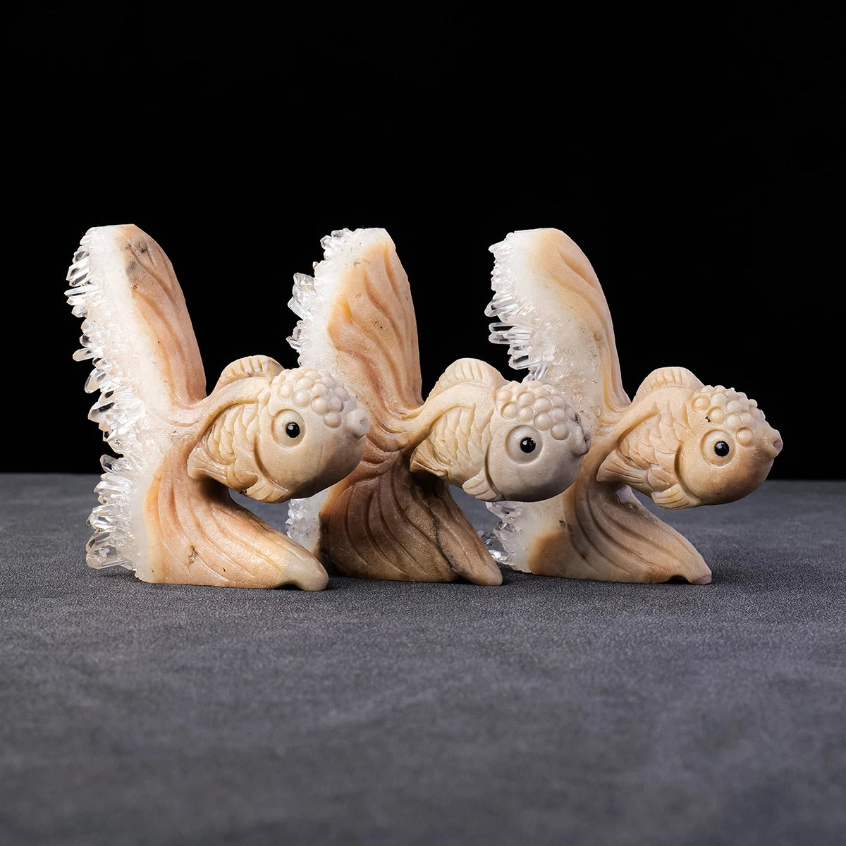 1pc Natural Healing Crystal Stone Clear Quartz Cluster Small Goldfish Animal Figurines Home Decoration