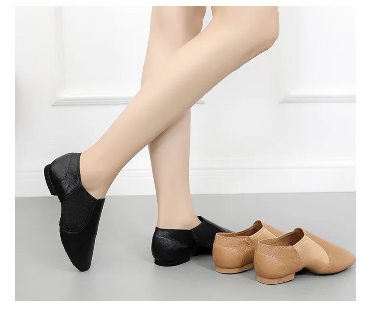 Genuine Leather Jazz Dance Shoes Brown Black Anti-Slip Latin Dance Practice Sneakers