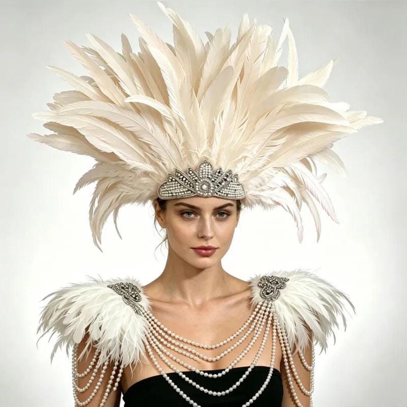 Venetian Carnivale Style Glitter Sequins Feather Crown Costume Headpeice