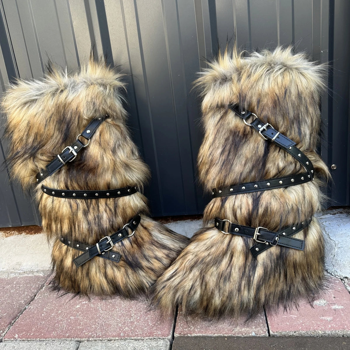 Winter Faux Fur Snow Boots Y2K Punk Rave Furry Shoes