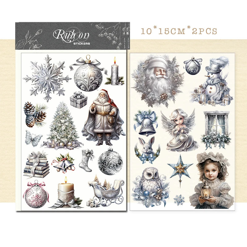 Vintage Christmas Snowman RUB ON Transfer Stickers Junk Journal Mushroom DIY Scrapbooking Craft