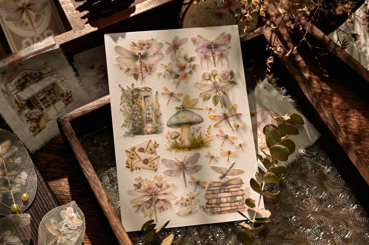 Dragonfly & Mushroom RUB ON Transfer Stickers for Scrapbooking Junk Journal DIY Craft
