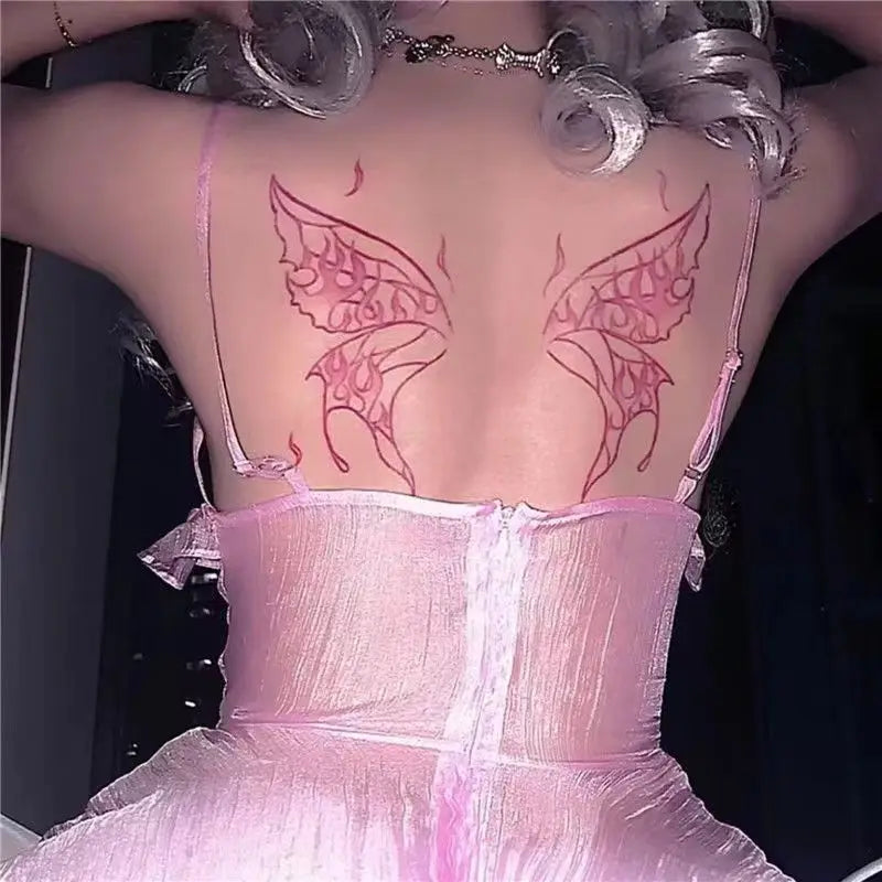 Pink Flame Wings Temporary Tattoo
