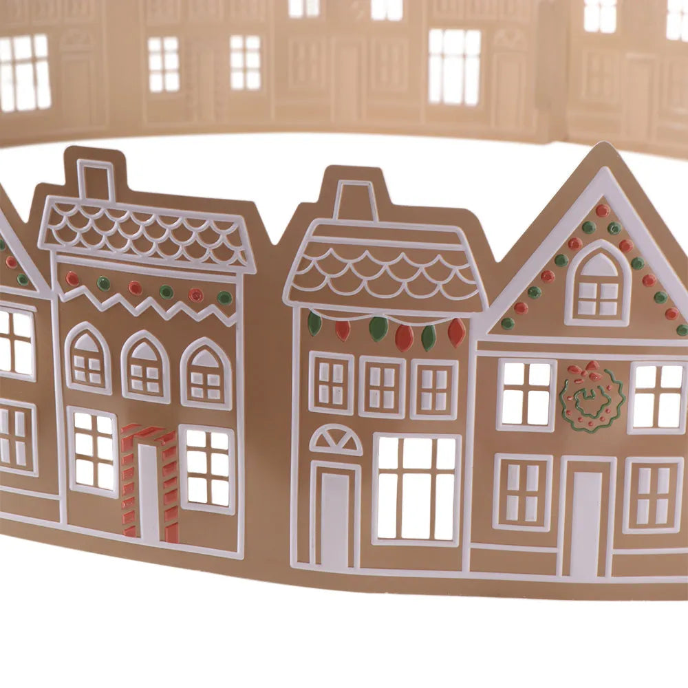 Gingerbread Houses Christmas Tree Collar with LED Lights Xmas Tree Skirt PVC Reusable Xmas Tree Base Cover