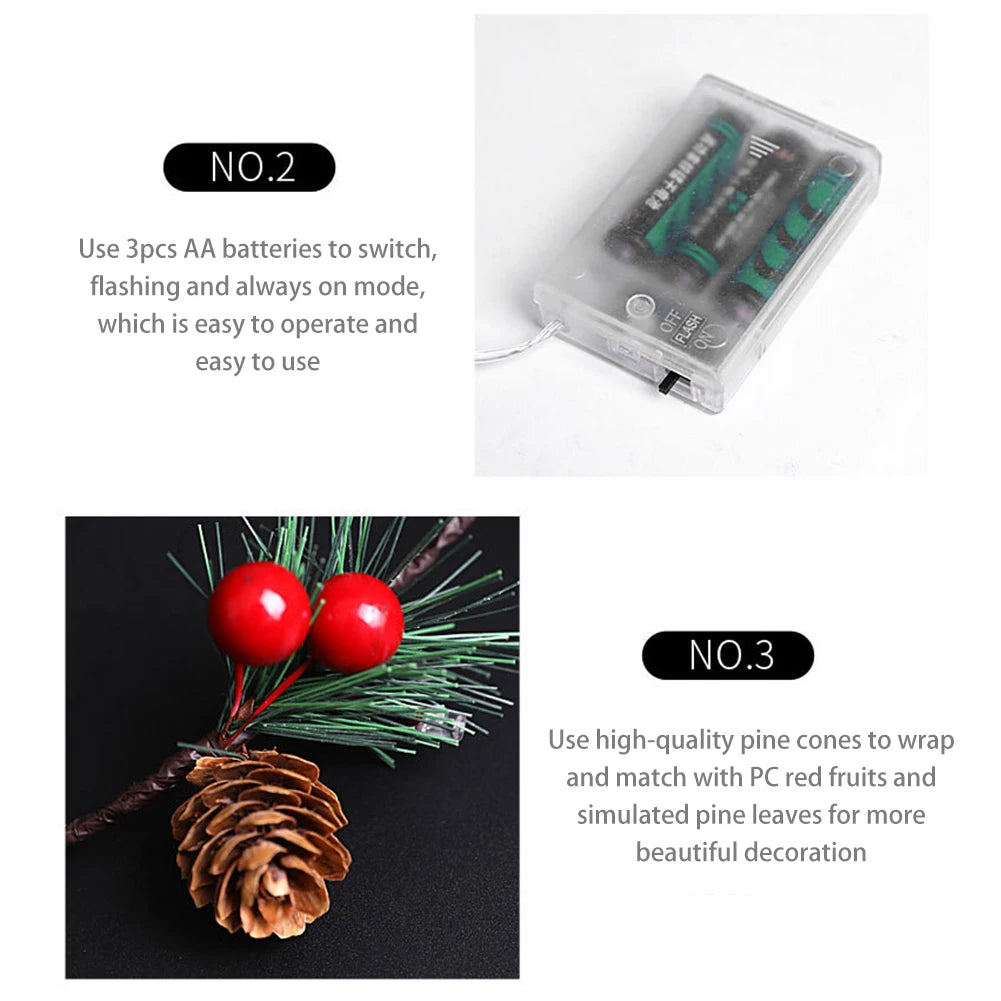 Pinecones Red Berries Garland Christmas Led String Lights