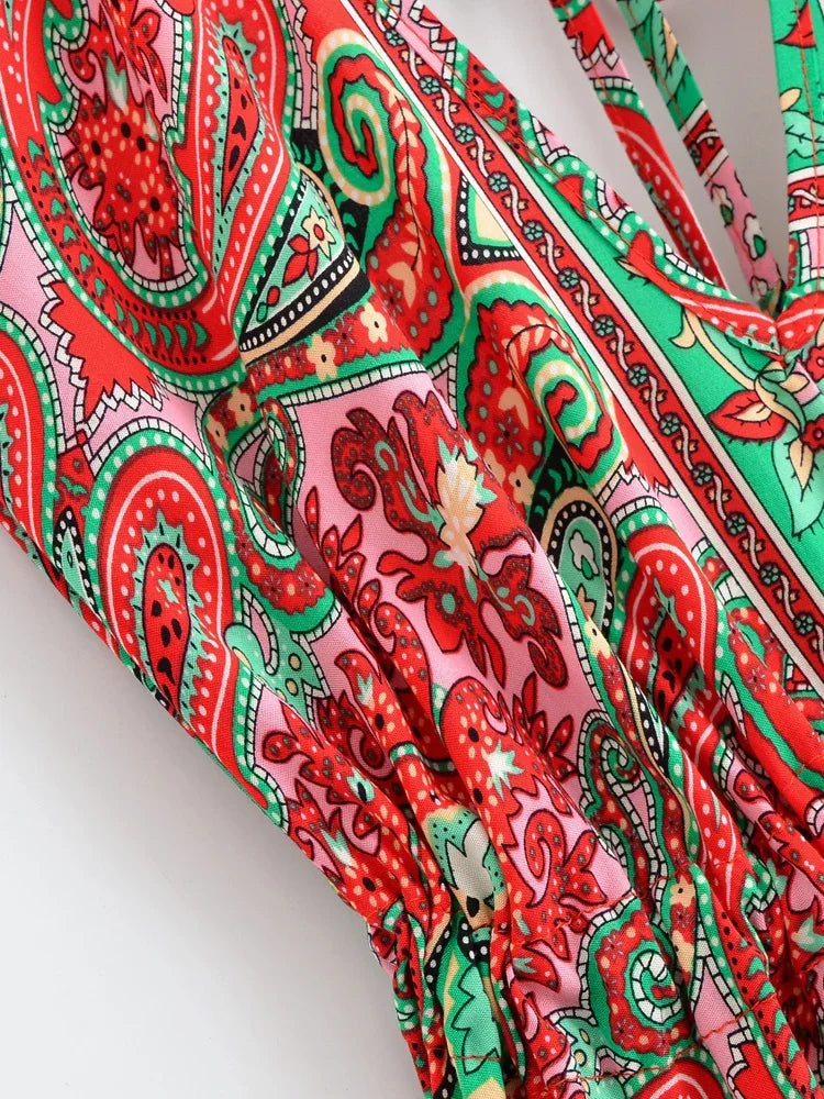 Nahlia's Wild Floral Backless Beach Boho Maxi Dress