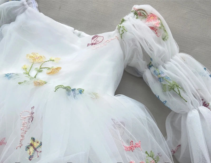 Fairy Faith's Baby Toddler Girls Birthday Dress Embroidered Butterfly Flower Girls Dress
