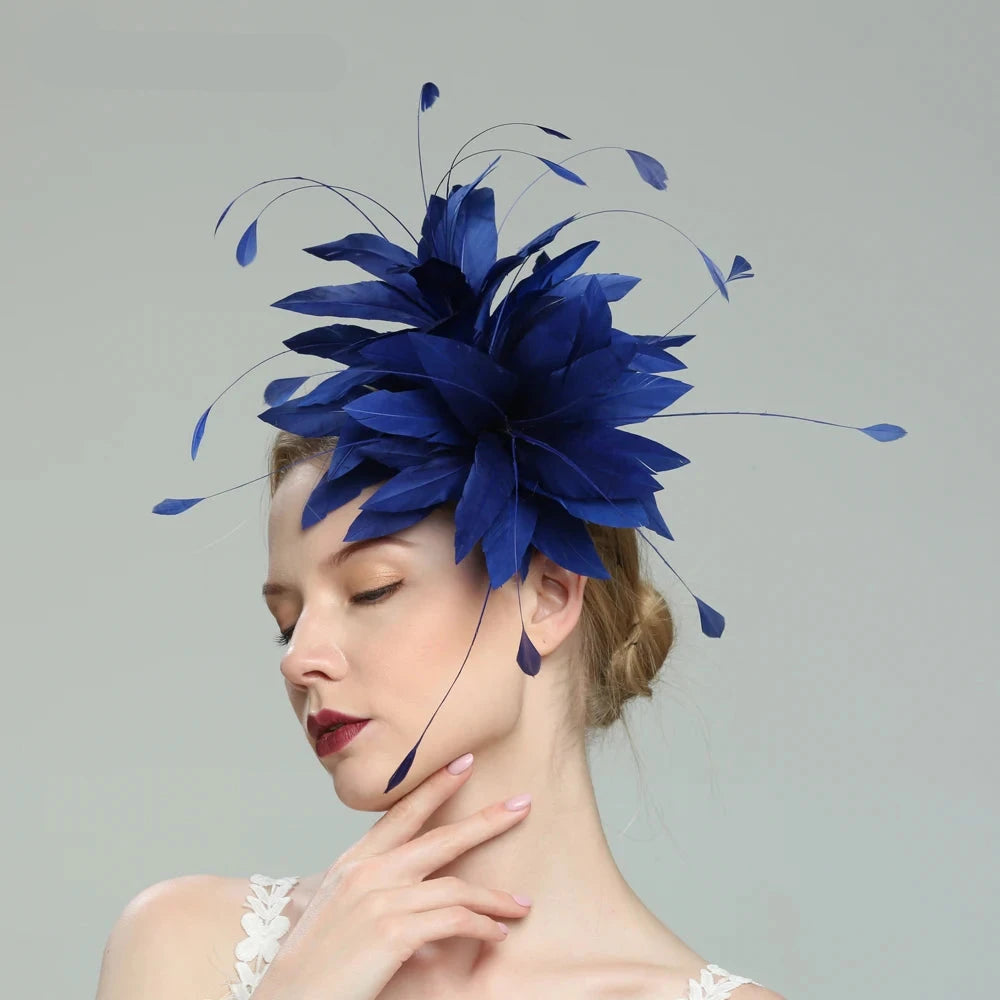 Navy Blue Feather Fascinator Spring Race Season