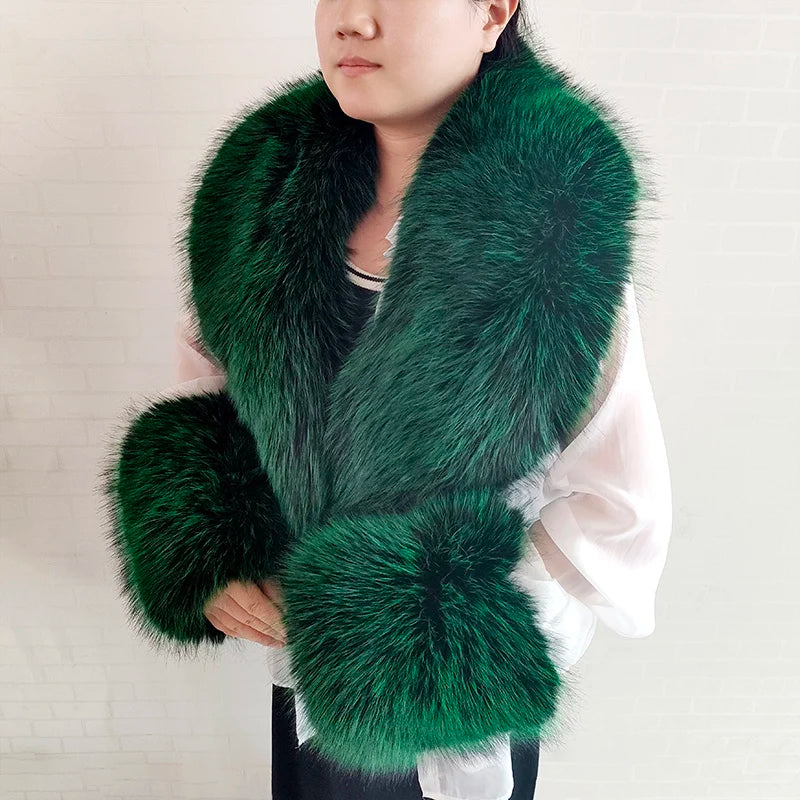 Large Faux Fox Fur Scarf Winter Warm Fluffy Collar And Cuff Sets 19 Colours