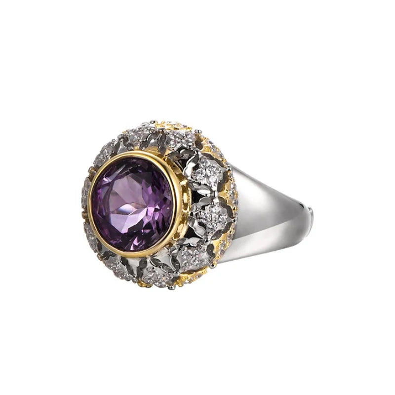 The Eye of Joy S925 Sterling Silver Ring Natural Amethyst Zircon